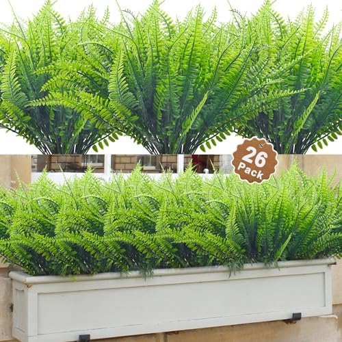 26-Pack Aufind Fake Boston Fern Outdoor Plant Set in Green