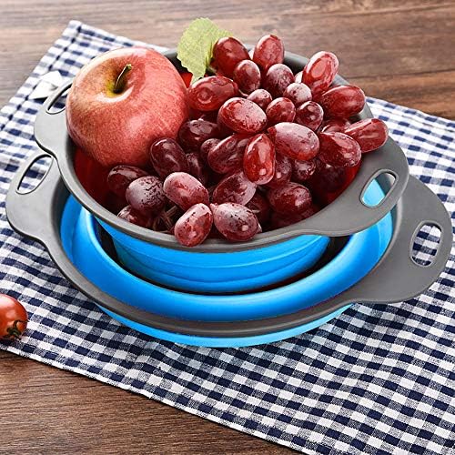 Collapsible Colander Set - Space-Saving Kitchen Strainers Blue