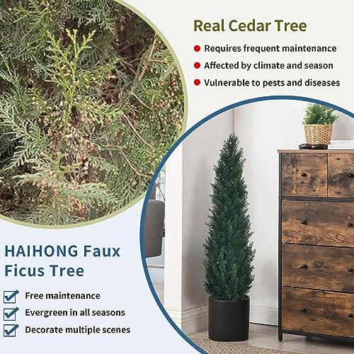 HAIHONG 3Ft Artificial Cedar Faux Cypress Topiary Potted Plant